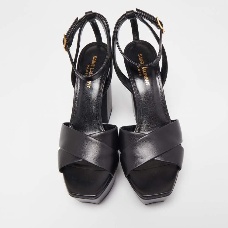 مملوكة مسبقًا Saint Laurent Black Leather Tribute Platform Sandals Size 39.5