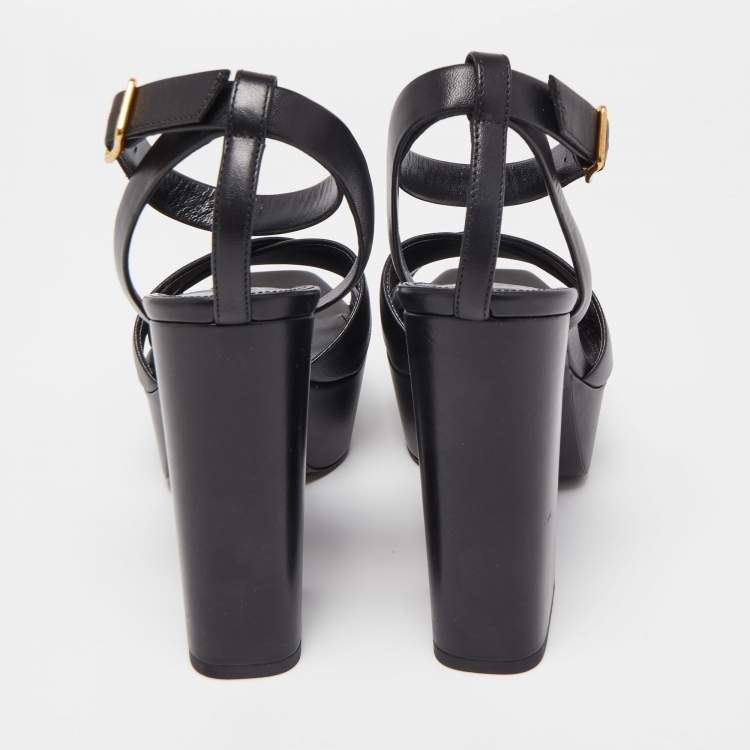 مملوكة مسبقًا Saint Laurent Black Leather Tribute Platform Sandals Size 39.5
