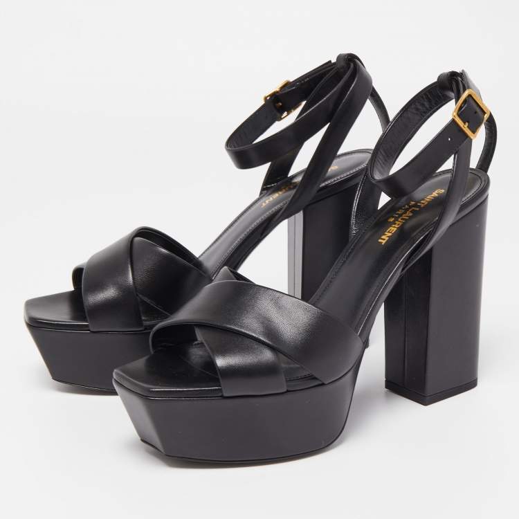 مملوكة مسبقًا Saint Laurent Black Leather Tribute Platform Sandals Size 39.5
