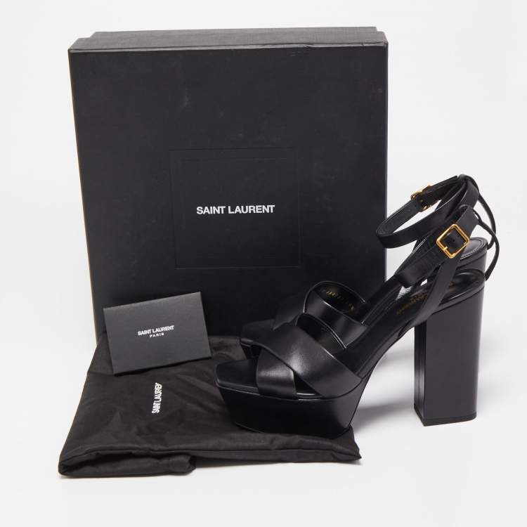 مملوكة مسبقًا Saint Laurent Black Leather Tribute Platform Sandals Size 39.5