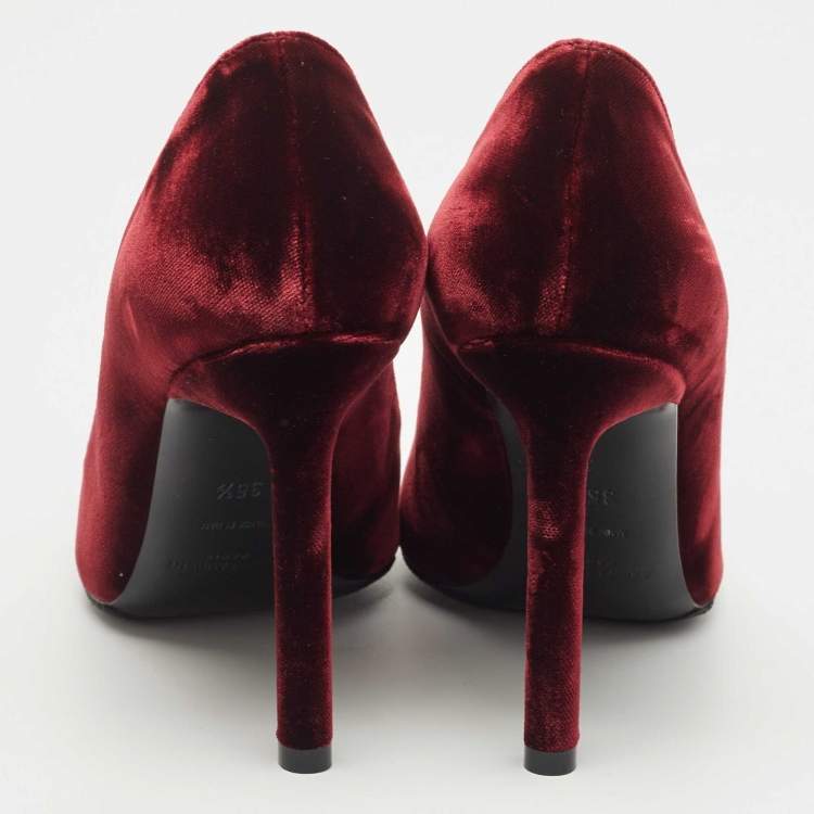 Pre Owned Saint Laurent Burgundy Velvet Pointed Toe Pumps Size 35.5