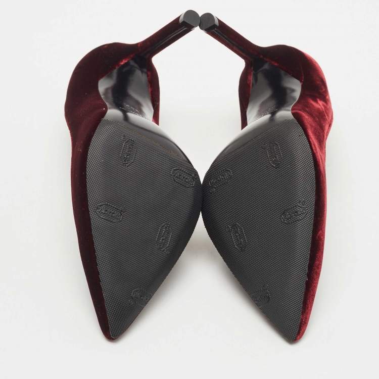 Pre Owned Saint Laurent Burgundy Velvet Pointed Toe Pumps Size 35.5