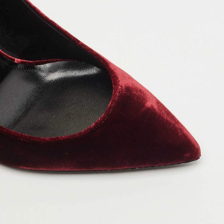 Pre Owned Saint Laurent Burgundy Velvet Pointed Toe Pumps Size 35.5