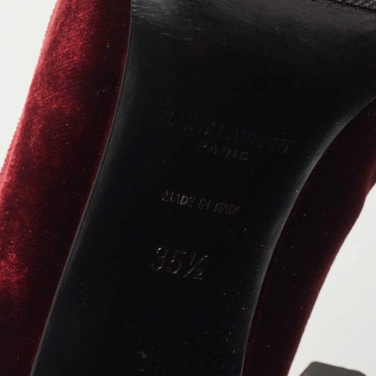 Pre Owned Saint Laurent Burgundy Velvet Pointed Toe Pumps Size 35.5