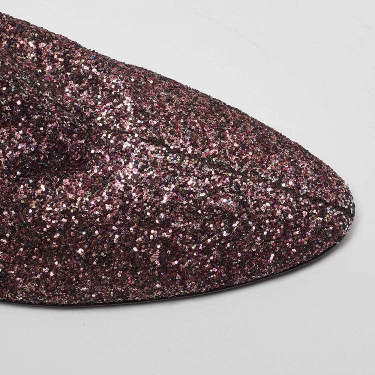 Pre Owned Saint Laurent Purple Coarse Glitter Lou Ankle Boots Size 38