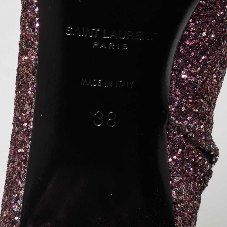 Pre Owned Saint Laurent Purple Coarse Glitter Lou Ankle Boots Size 38
