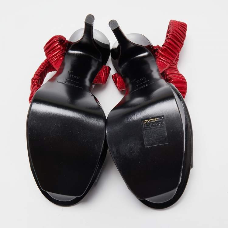 Pre Owned Saint Laurent Black Patent Leather Platform Ankle Wrap Sandals Size 36.5