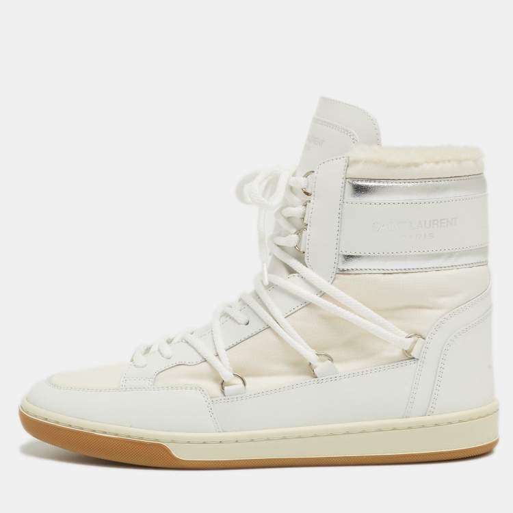 Pre Owned Saint Laurent White Fabric and Leather High Top Sneakers Size 39.5