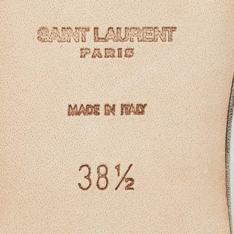 Pre Owned Saint Laurent Gold Leather Tribute Flat Slides Size 38.5 