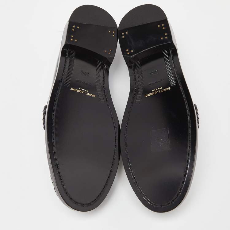 Pre Owned Saint Laurent Black Patent Leather Penny Le Loafers Size 37.5