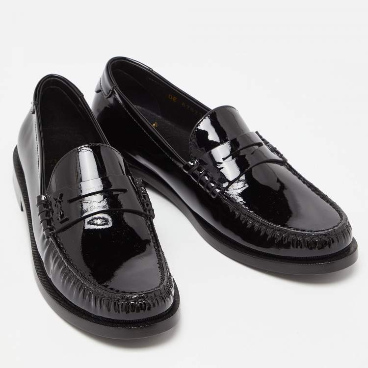 Pre Owned Saint Laurent Black Patent Leather Penny Le Loafers Size 37.5
