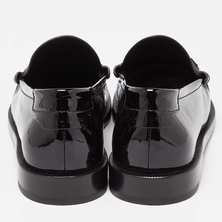 Pre Owned Saint Laurent Black Patent Leather Penny Le Loafers Size 37.5