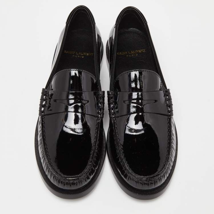 Pre Owned Saint Laurent Black Patent Leather Penny Le Loafers Size 37.5