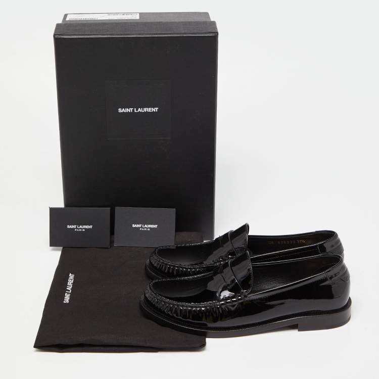 Pre Owned Saint Laurent Black Patent Leather Penny Le Loafers Size 37.5