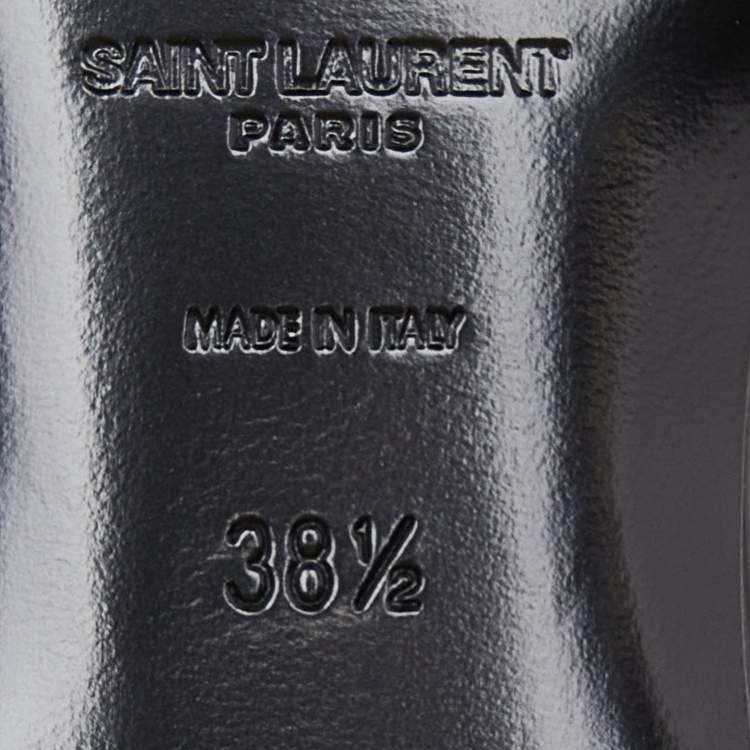 Pre Owned Saint Laurent Black Croc Embossed Patent Leather Tribute Flat Slides Size 38.5