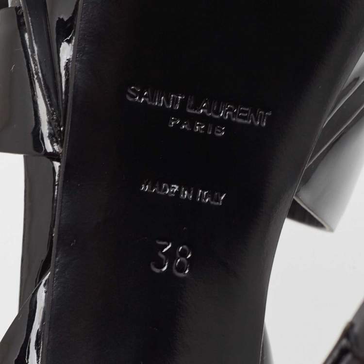 Pre Owned Saint Laurent Black Patent Tribute Sandals Size 38