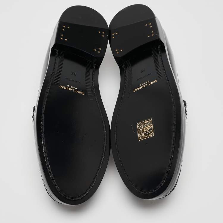 Pre Owned Saint Laurent Black Leather Slip On Loafers Size 37