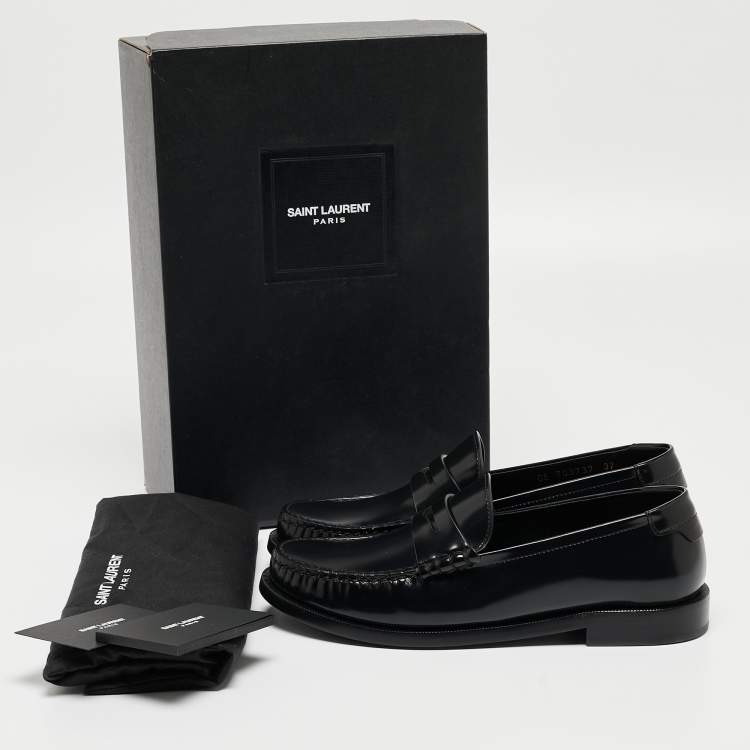 Pre Owned Saint Laurent Black Leather Slip On Loafers Size 37