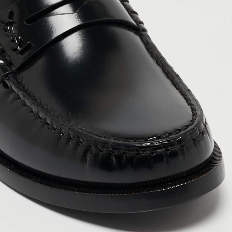 Pre Owned Saint Laurent Black Leather Slip On Loafers Size 37