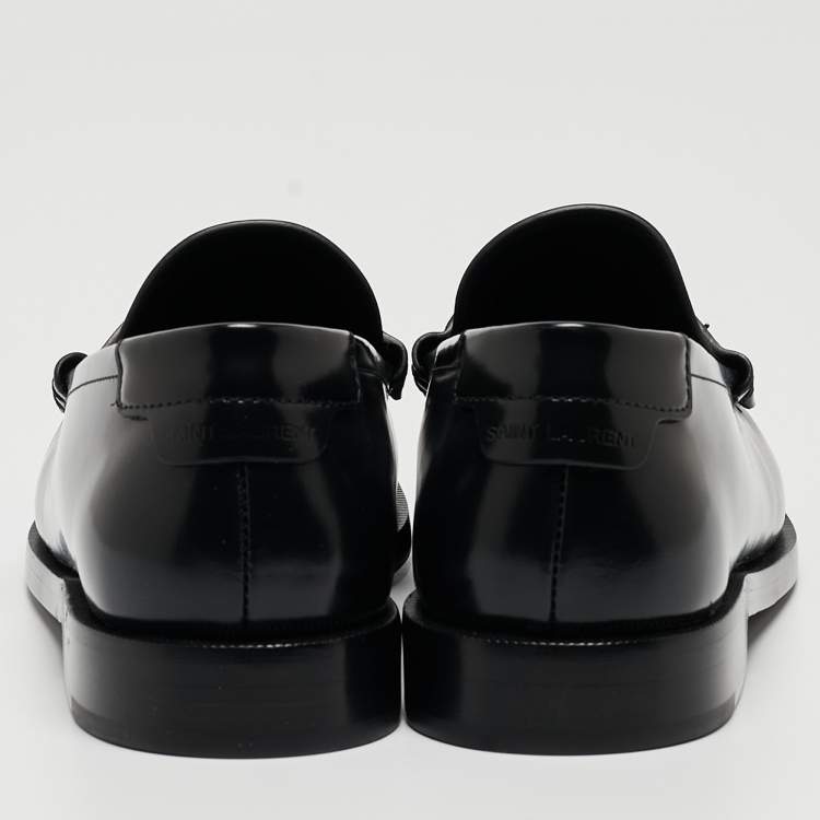 Pre Owned Saint Laurent Black Leather Slip On Loafers Size 37