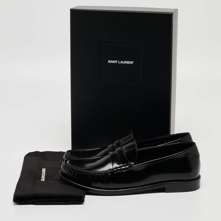 Pre Owned Saint Laurent  Black Leather Penny Slip On Loafers Size 38