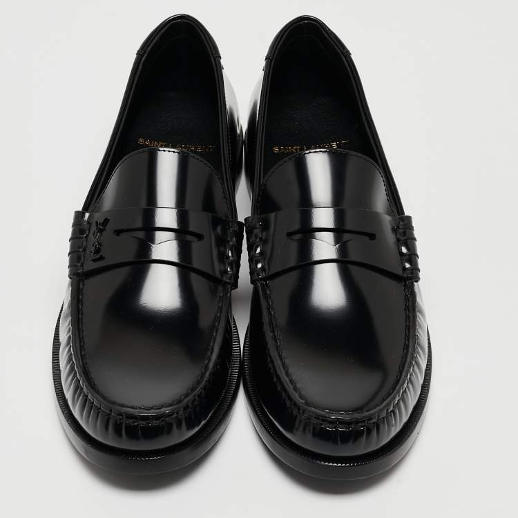 Pre Owned Saint Laurent  Black Leather Penny Slip On Loafers Size 38