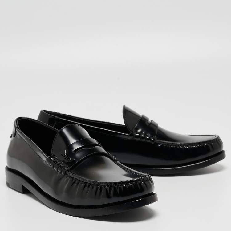 Pre Owned Saint Laurent  Black Leather Penny Slip On Loafers Size 38