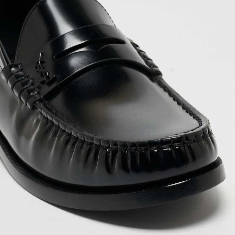 Pre Owned Saint Laurent  Black Leather Penny Slip On Loafers Size 38
