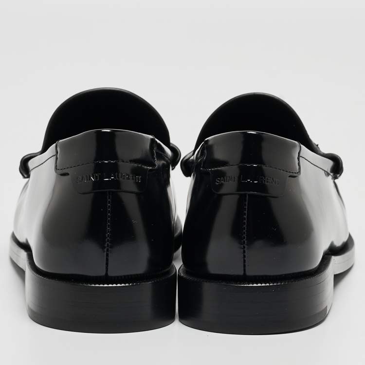 Pre Owned Saint Laurent  Black Leather Penny Slip On Loafers Size 38