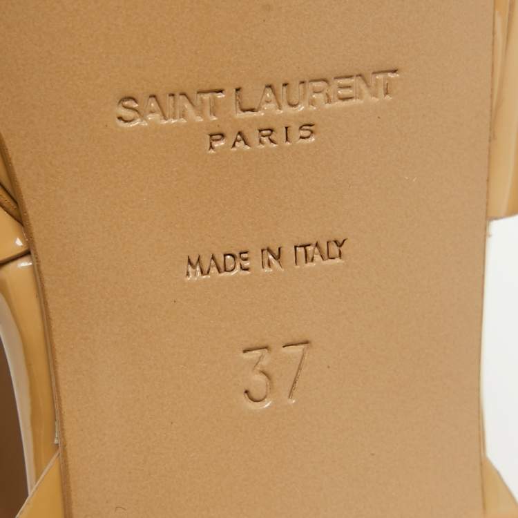 Pre Owned Saint Laurent Beige  Patent Tribute Sandals Size 37