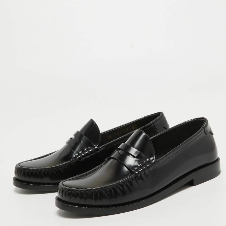 Pre Owned Saint Laurent Black Leather Penny Loafers Size 37