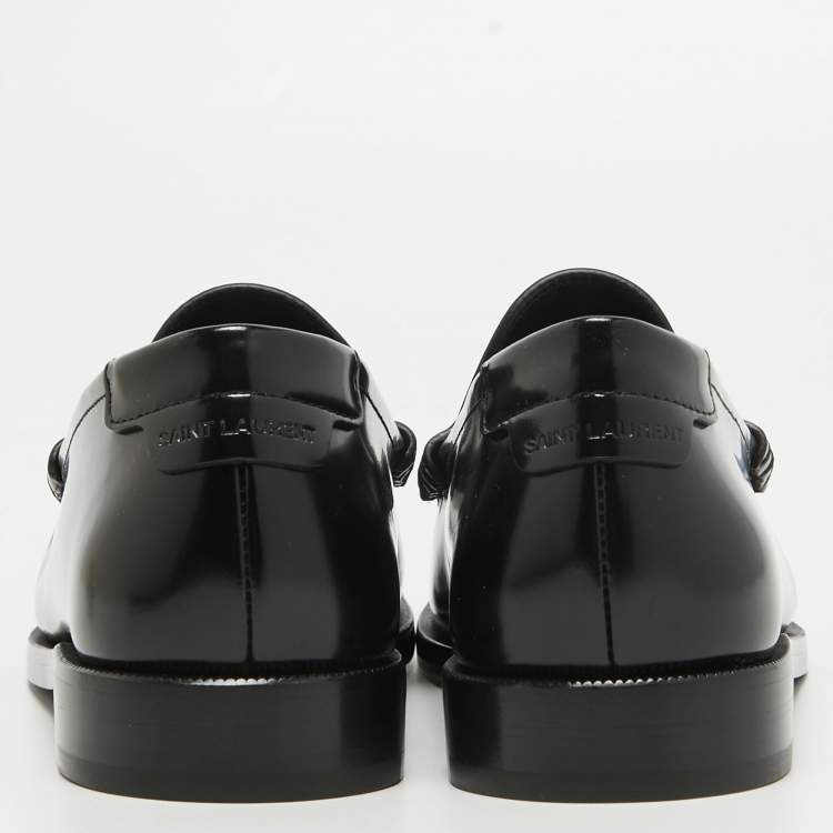 Pre Owned Saint Laurent Black Leather Penny Loafers Size 37