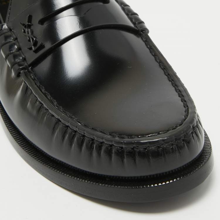 Pre Owned Saint Laurent Black Leather Penny Loafers Size 37