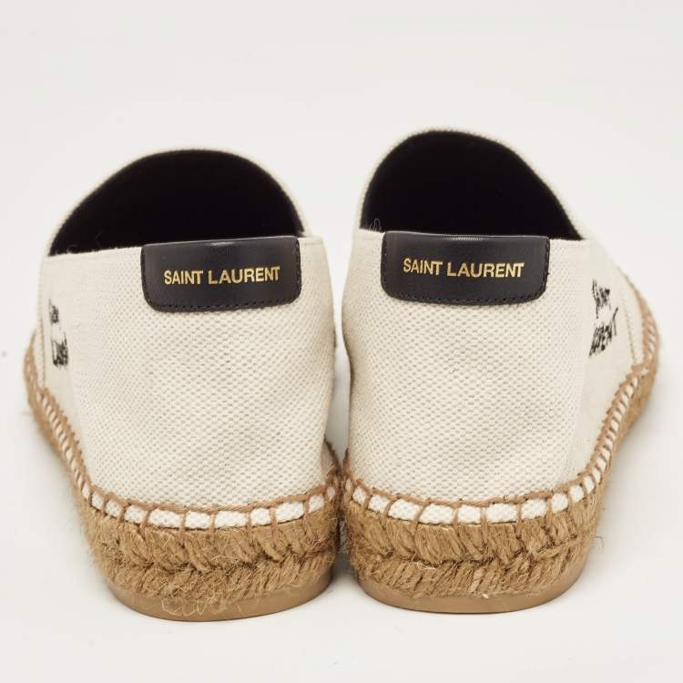Pre Owned Saint Laurent  Cream Canvas and Leather Espadrille Flats Size 40