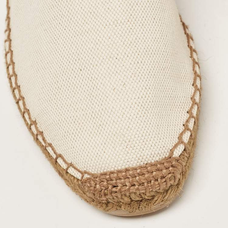 Pre Owned Saint Laurent  Cream Canvas and Leather Espadrille Flats Size 40