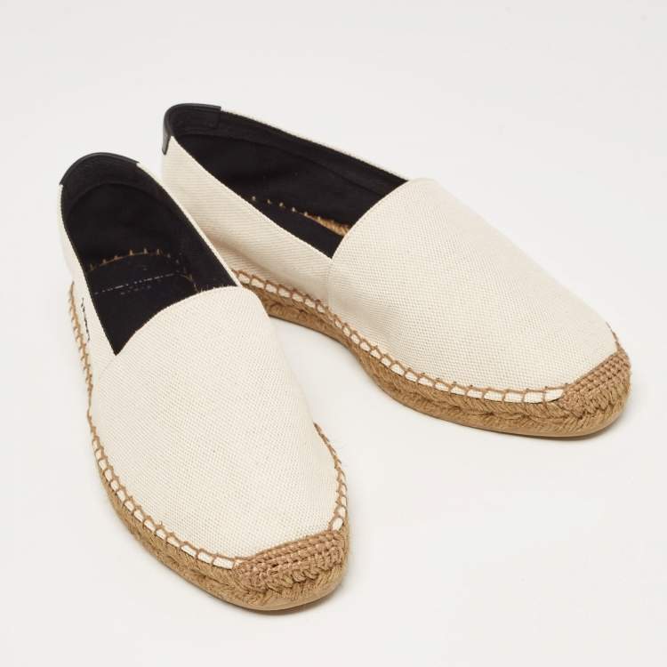 Pre Owned Saint Laurent  Cream Canvas and Leather Espadrille Flats Size 40