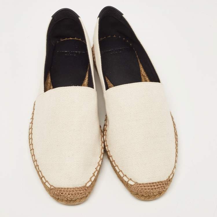 Pre Owned Saint Laurent  Cream Canvas and Leather Espadrille Flats Size 40