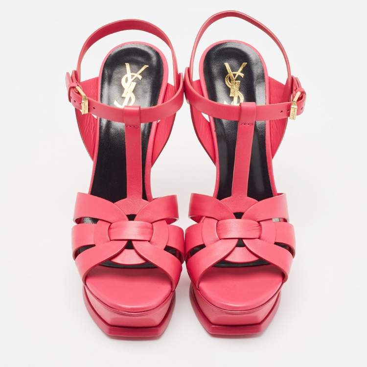 Pre Owned Saint Laurent Pink Leather Tribute Sandals Size 38