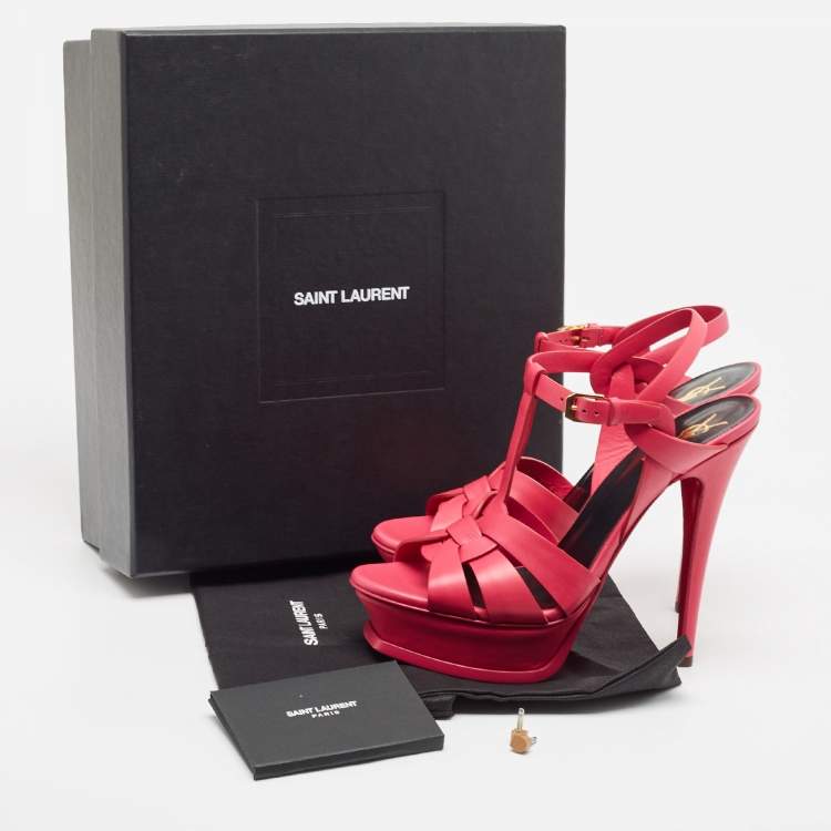 Pre Owned Saint Laurent Pink Leather Tribute Sandals Size 38