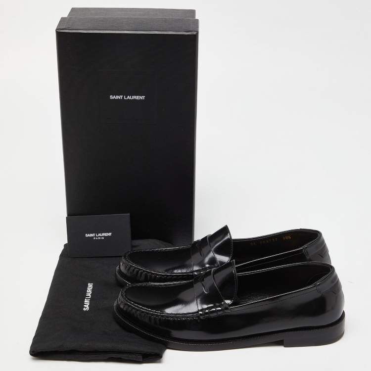 Pre Owned Saint Laurent Black Leather Penny Loafer Size 39.5