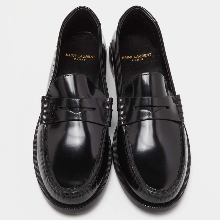 Pre Owned Saint Laurent Black Leather Penny Loafer Size 39.5