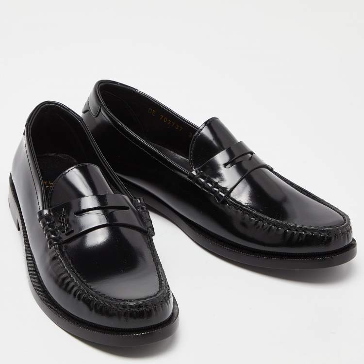 Pre Owned Saint Laurent Black Leather Penny Loafer Size 39.5