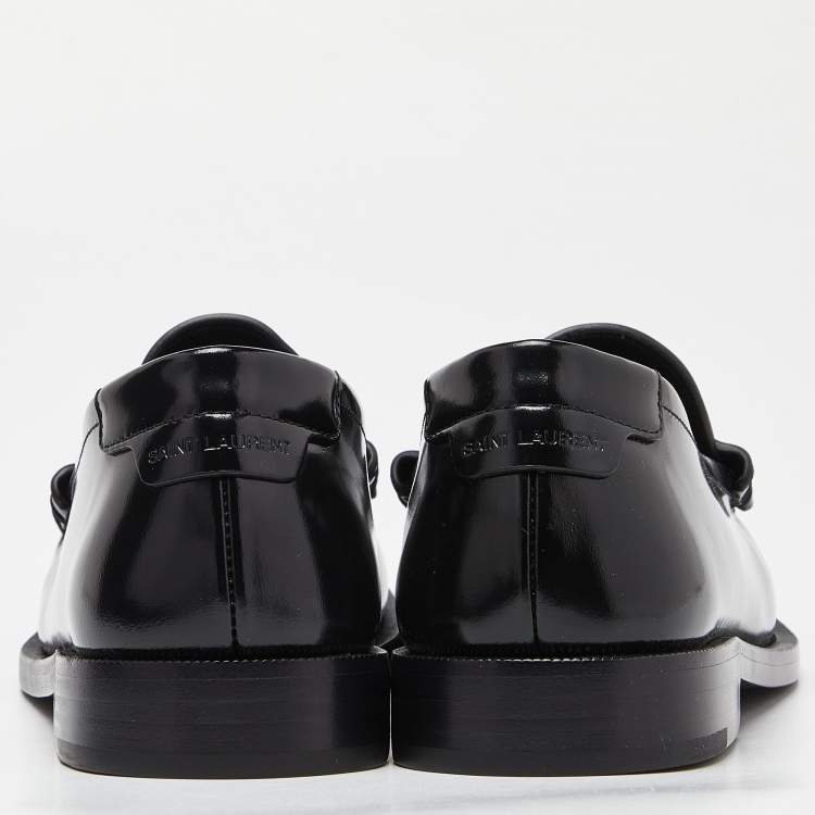 Pre Owned Saint Laurent Black Leather Penny Loafer Size 39.5