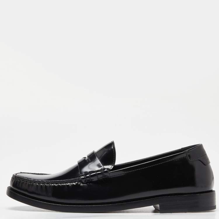 Pre Owned Saint Laurent Black Leather Penny Loafer Size 39.5