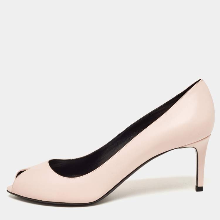 Pre Owned Saint Laurent Light Pink Leather Peep Toe Pumps Size 40
