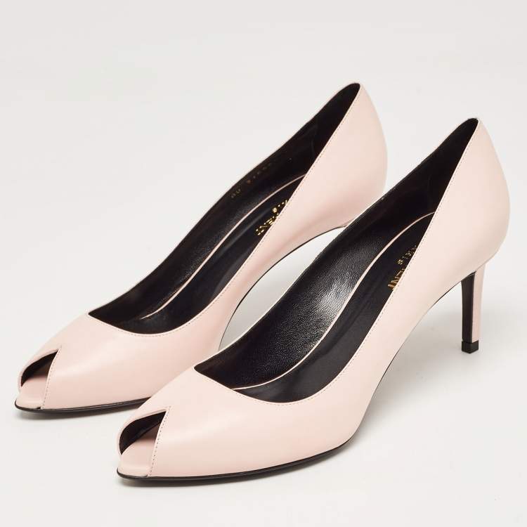 Pre Owned Saint Laurent Light Pink Leather Peep Toe Pumps Size 40