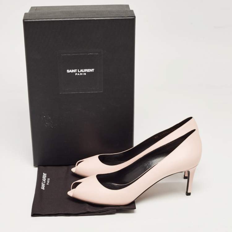 Pre Owned Saint Laurent Light Pink Leather Peep Toe Pumps Size 40
