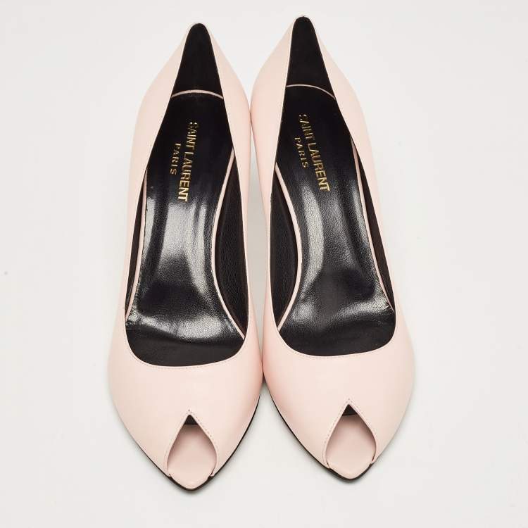 Pre Owned Saint Laurent Light Pink Leather Peep Toe Pumps Size 40