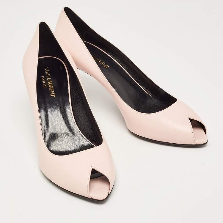 Pre Owned Saint Laurent Light Pink Leather Peep Toe Pumps Size 40