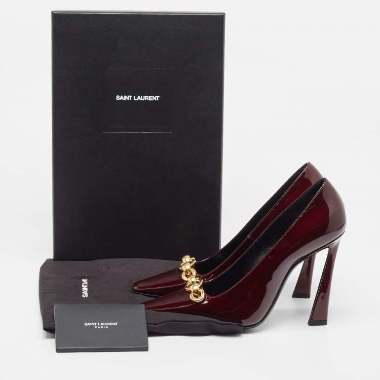 مملوكة مسبقًا Saint Laurent Burgundy Patent Leather Chain Pumps Size 38